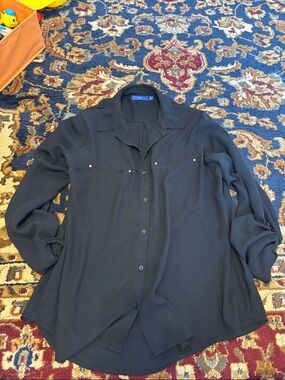 Apt. 9 Black Long-Sleeve Button Front Blouse